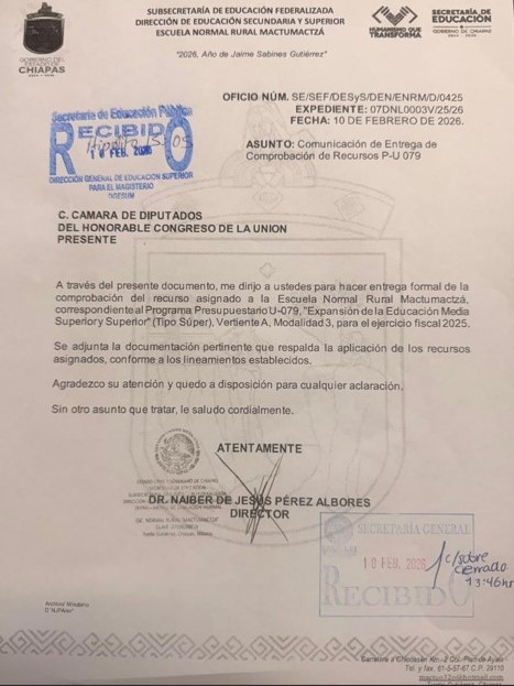 Oficio de entrega y comprobación del recurso U079